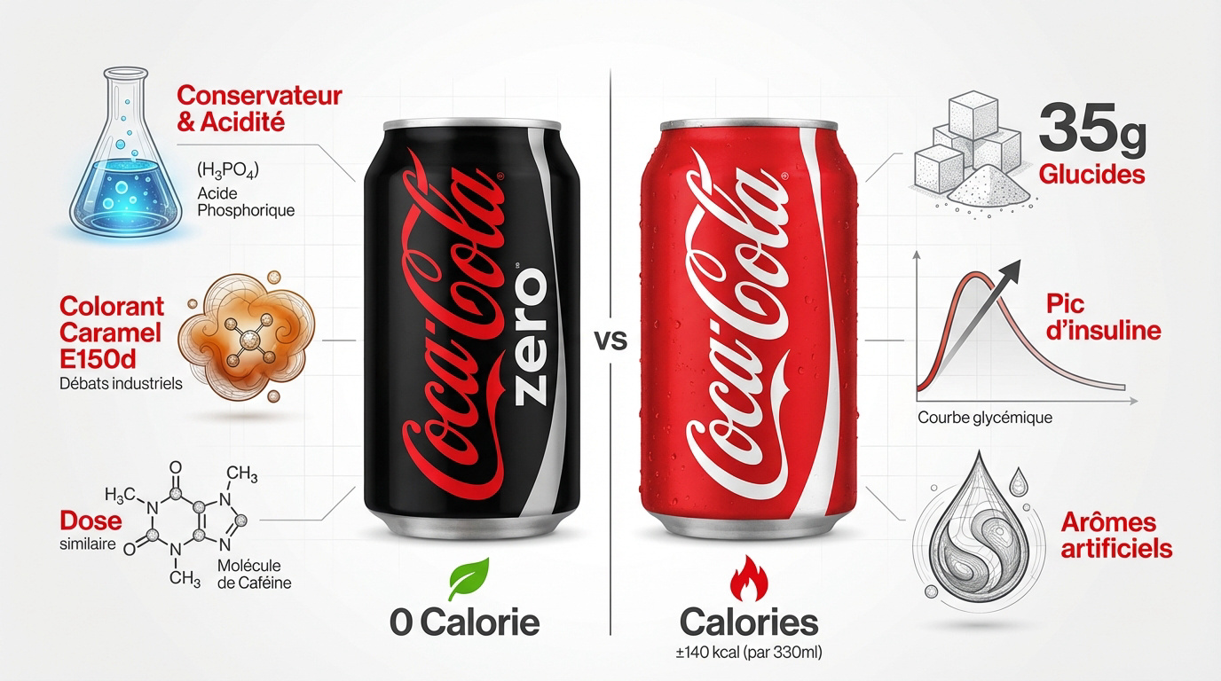 Comparaison nutritionnelle et additifs entre Coca-Cola classique et Coca Zero
