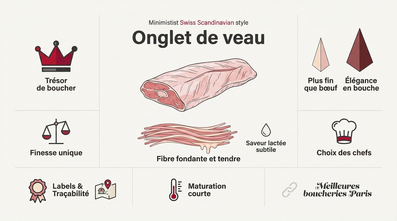 Infographie sur l'onglet de veau et sa découpe en boucherie